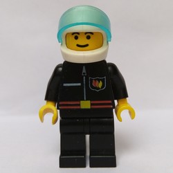 Fireman, Black Fire Jacket with Red Belt and Badge, White Helmet with Visor