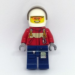 Fireman, Red Jacket with Straps, Dark Blue Legs, White Helmet with Visor, Orange Sunglasses