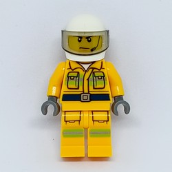 Fireman, Bright Light Orange Fire Suit, White Helmet with Visor, Headset