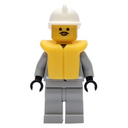 Fireman, Shirt with Gauge and Pocket, Light Gray Legs, White Helmet, Yellow Life Vest