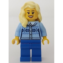 Woman, Bright Light Blue Cardigan, Blue Legs, Bright Light Yellow Hair