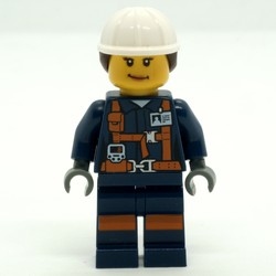 Miner, Woman, Dark Blue Jacket with Straps and ID Badge, White Hard Hat with Hair