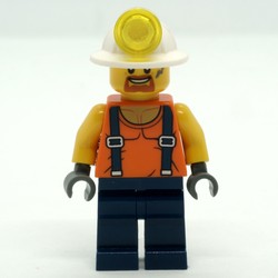Miner, Orange Vest with Suspenders, Mining Hat, Goatee Beard and Dirty
