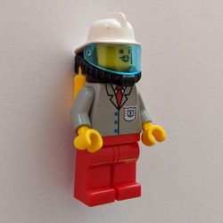 Light Grey Jacket, Red Legs, White Helmet, Breathing Apparatus