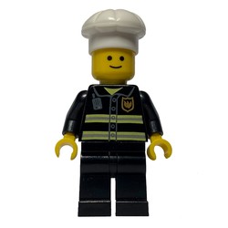 Fire Fighter, Black Torso, Black Legs, White Hat