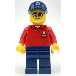 LEGOLAND Employee, Red Torso, Dark Blue Legs, Dark Blue Cap, Glasses