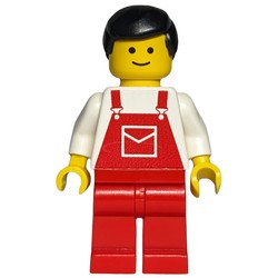 Man, Red Overalls, Black Hair (3626a Head)