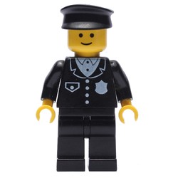 Policeman, Black Suit with Badge, Black Hat