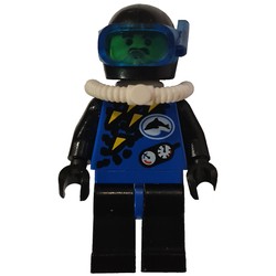 Diver, Man, Blue Wetsuit, Black Helmet with Mask, Airtank, Moustache