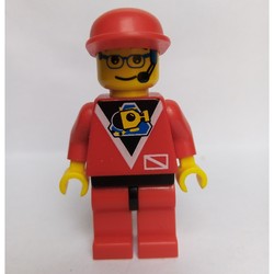Marine Explorer, Red Shirt with Divers Logo, Red Legs, Red Cap, Glasses and Headset