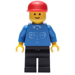 Man, Blue Shirt with Buttons and Pockets, Black Legs, Red Cap