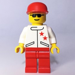 Racer, White Jacket with 2 Stars, Red Cap, Sunglasses