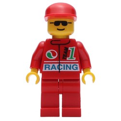 Racer, Red Jacket with Octan Logo and 'RACING', Red Legs, Red Cap, Sunglasses