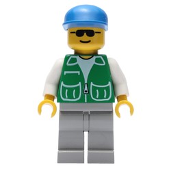 Man, Green Jacket, Light Gray Legs, Blue Cap, Sunglasses