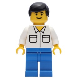 Man, White Shirt with Pockets, Blue Legs, Black Hair