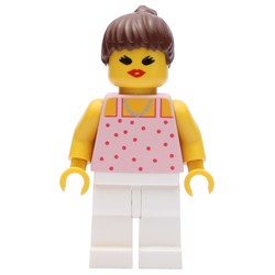 Woman, Pink Top with Spots, White Legs, Brown Hair - Open Mouth