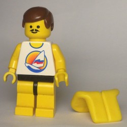 Man, White Tank Top with Windsurfer, Yellow Legs, Brown Hair, Moustache