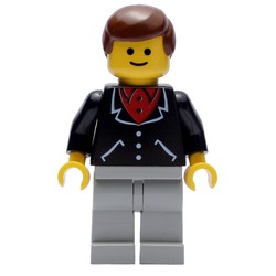 Man, Black Jacket over Red Shirt, Light Gray Legs, Brown Hair (3626a Head)