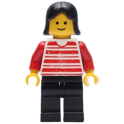 Woman, Red and White Striped Shirt, Black Legs, Black Hair