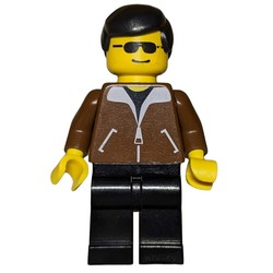 Man, Brown Jacket, Blue Legs, Black Hair, Sunglasses