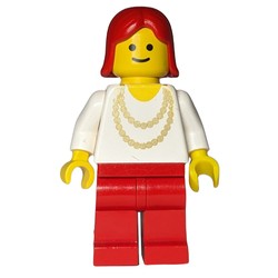 Woman, White Shirt with Gold Necklace, Red Legs, Red Hair (3626b Head)