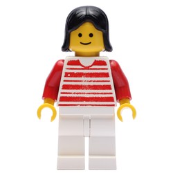Woman, Red and White Striped Shirt, White Legs, Black Hair (3626a Head)