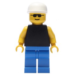 Man, Black Torso, Blue Legs, White Cap, Sunglasses