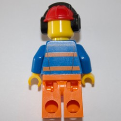 Worker - Blue Torso, Orange Legs, Red Helmet with Ear Protectors