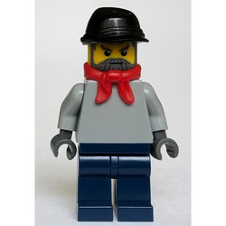 Train Worker - Light Bluish Grey Torso, Dark Blue Legs, Red Scarf, Black Kepi