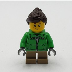 Kid - Green Torso, Dark Tan Legs, Dark Brown Hair