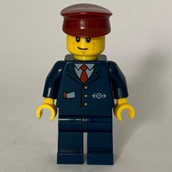 Train Conductor, Dark Blue Suit with Tie and Train Logo, Dark Red Hat