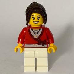 Woman, Cardigan Tied with Bow and Necklace, White Legs, Dark Brown Hair