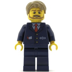 Bus Driver, Dark Blue Suit with Train Logo, Dark Tan Hair, Beard