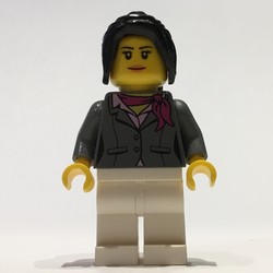 Woman, Dark Bluish Gray Jacket with Magenta Scarf, White Legs, Black Ponytail Hair