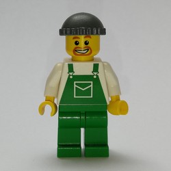 Man, Green Overalls, Dark Bluish Gray Hat, Goatee Beard