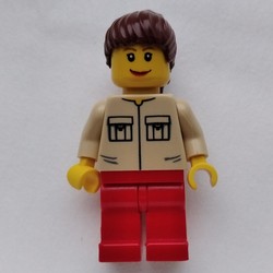 Woman, Tan Shirt with Two Pockets, Red Legs, Reddish Brown Hair
