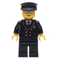 Pilot, Black Suit with Tie and Airplane Badge, Black Hat, Silver Sunglasses