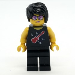 Woman, Black Top with Guitar, Black Legs, Black Hair