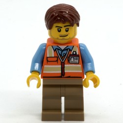 Ground Crew, Orange Safety Vest, Dark Tan Legs, Reddish Brown Hair