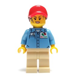 Ground Crew, Medium Blue Shirt with Octan Logo, Tan Legs, Red Cap with Hair