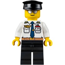 Pilot, White Shirt with Tie and Wing Badge, Black Legs, Black Hat, Silver Sunglasses