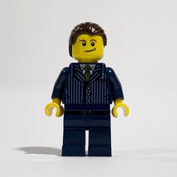 Man, Dark Blue Pinstripe Suit with Gold Tie, Dark Brown Hair, Brown Eyebrows