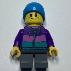 Boy, Dark Purple Jacket, Short Dark Bluish Gray Legs, Dark Azure Beanie Hat
