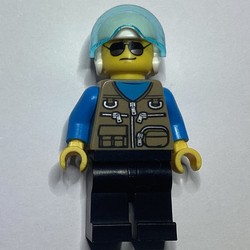 Pilot, Dark Tan Vest with Zippers and Pouches, Black Legs, White Helmet with Visor, Sunglasses