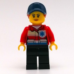 Paramedic, Woman, Red Jacket with Star of Life, Dark Blue Cap with Hair