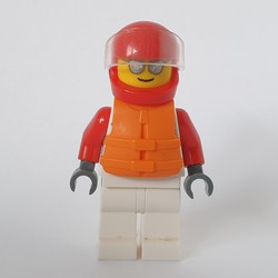 Racer, White and Red Jumpsuit, Red Helmet with Visor, Sunglasses