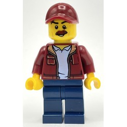 Man, Open Dark Red Jacket, Dark Blue Legs, Dark Red Cap, Moustache