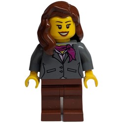 Woman, Dark Bluish Gray Jacket with Magenta Scarf, Reddish Brown Legs, Reddish Brown Hair