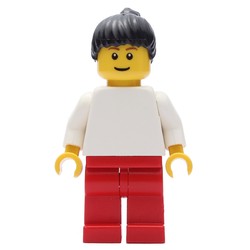 White Torso, Red Legs, Black Hair Ponytail