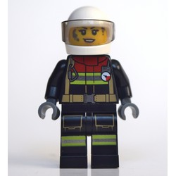 Firewoman, Firesuit with Straps and Gauge, White Helmet with Visor, Dirty Face